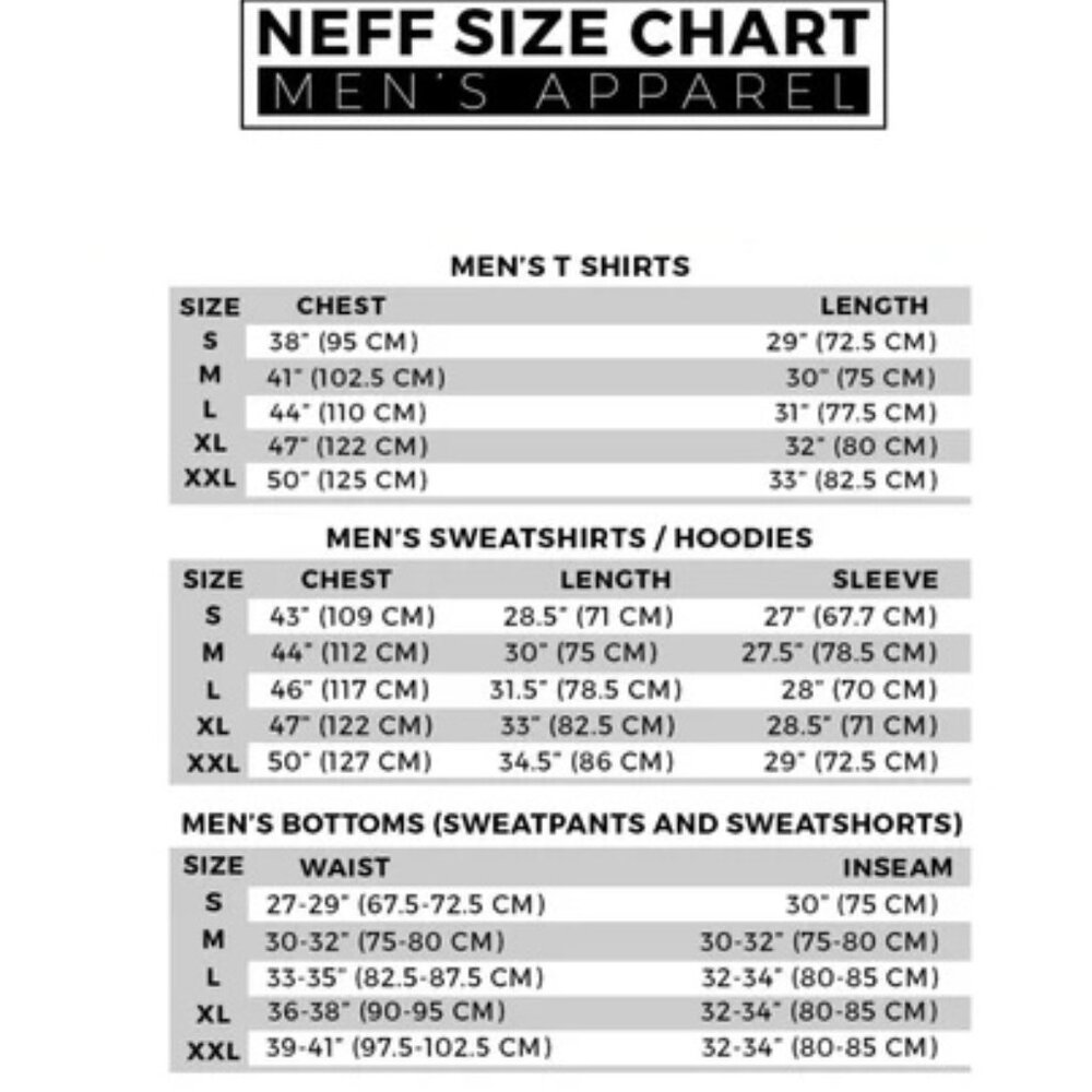 Neff size chart